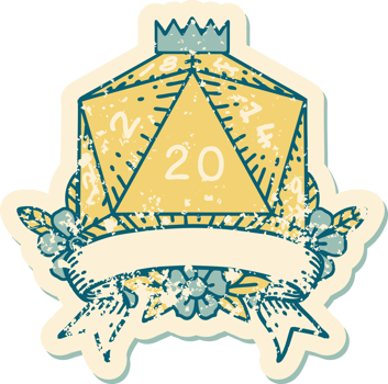 Retro Tattoo Style natural 20 critical hit D20 dice roll png