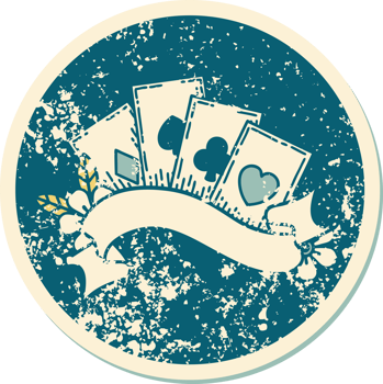 iconic distressed sticker tattoo style image of cards and banner png