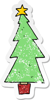 distressed sticker of a cartoon christmas tree png
