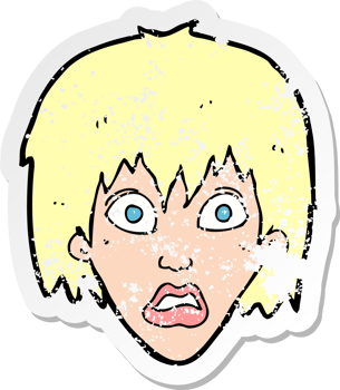 retro distressed sticker of a cartoon frightened woman drawing png