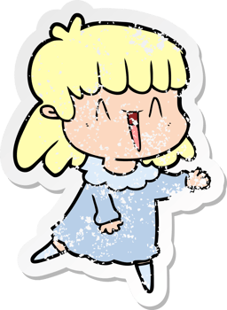 distressed sticker of a cartoon woman png
