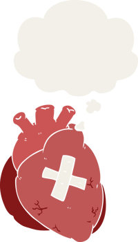 cartoon heart with thought bubble in retro style png