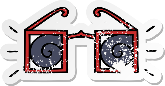 distressed sticker of a cute cartoon hypnotic glasses png
