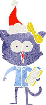 hand drawn retro cartoon of a cat wearing santa hat png