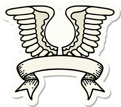 tattoo style sticker with banner of a wing png