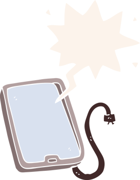 cartoon computer tablet with speech bubble in retro style png