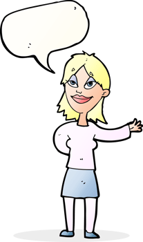 cartoon woman gesturing to show something with speech bubble png