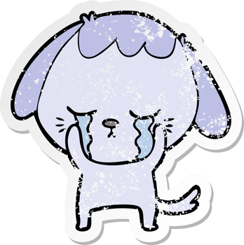distressed sticker of a cute puppy crying cartoon png