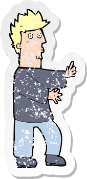 retro distressed sticker of a cartoon nervous man waving drawing png