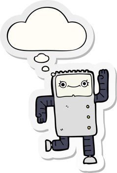 cartoon robot with thought bubble as a printed sticker png