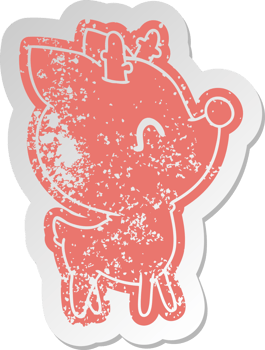 distressed old cartoon sticker of  kawaii cute deer png