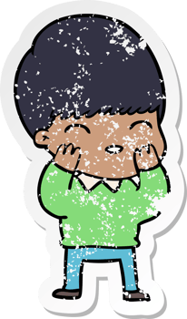 distressed sticker of a happy cartoon boy png