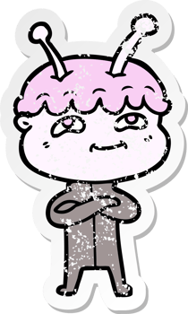 distressed sticker of a friendly cartoon spaceman png