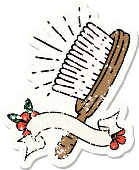 worn old sticker of a tattoo style hairbrush png