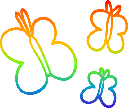rainbow gradient line drawing of a cartoon butterflies png