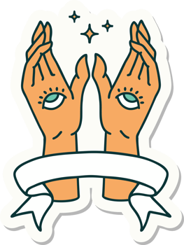 tattoo style sticker with banner of mystic hands png