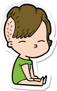 sticker of a cartoon squinting girl png
