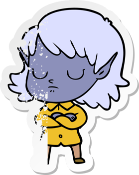 distressed sticker of a cartoon elf girl png