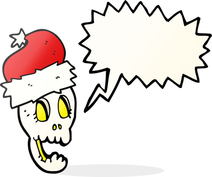 speech bubble cartoon christmas hat on skull png