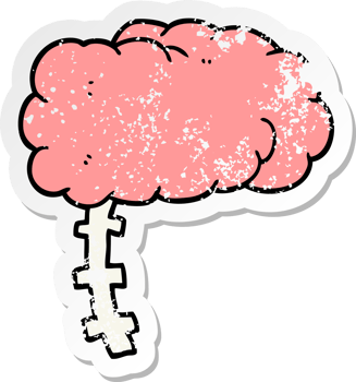 distressed sticker of a cartoon brain png