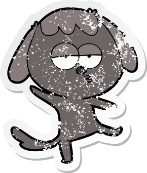 distressed sticker of a cartoon bored dog png