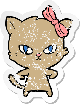 distressed sticker of a cute cartoon cat png
