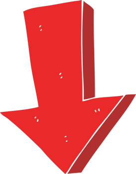 flat color illustration of a cartoon arrow pointing down png
