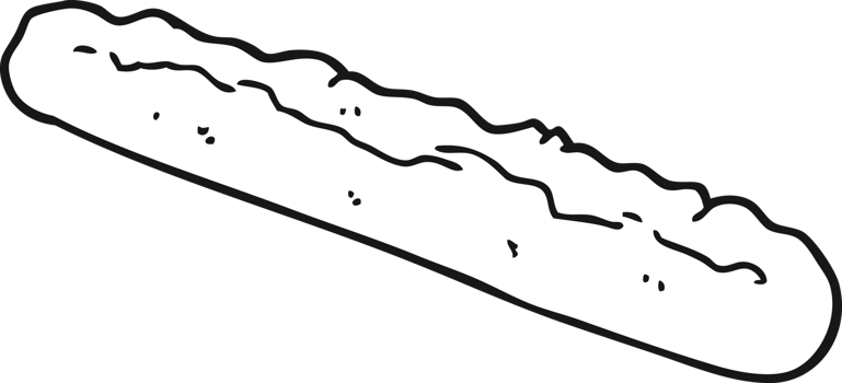 black and white cartoon baguette png