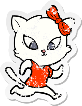 distressed sticker of a cartoon cat png