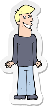 sticker of a cartoon man shrugging shoulders png