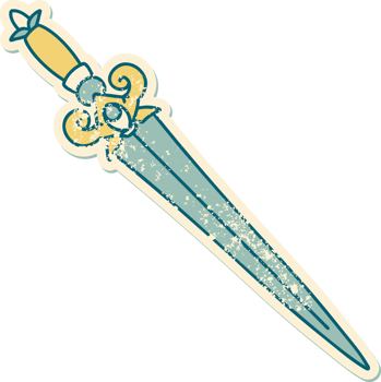 iconic distressed sticker tattoo style image of a dagger png