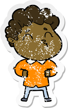 distressed sticker of a cartoon man pouting png