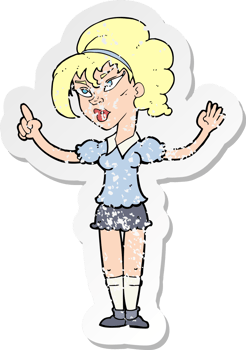 retro distressed sticker of a cartoon woman with idea drawing png
