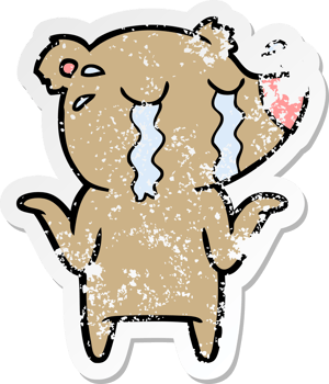 distressed sticker of a cartoon crying bear png
