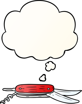 cartoon pocket knife and thought bubble in smooth gradient style png