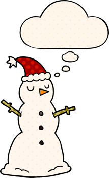 cartoon snowman and thought bubble in comic book style png