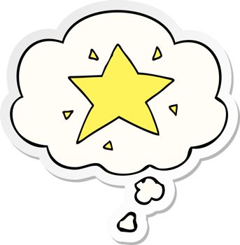 cartoon star and thought bubble as a printed sticker png