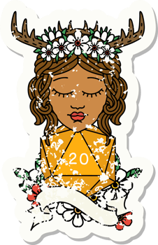 human druid with natural twenty dice roll illustration png