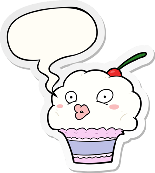 funny cartoon cupcake and speech bubble sticker png