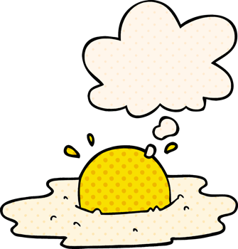 cartoon fried egg and thought bubble in comic book style png