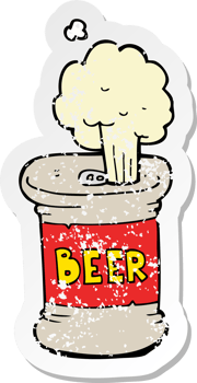 retro distressed sticker of a cartoon beer can png