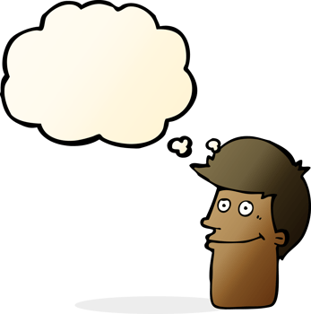cartoon smiling man with thought bubble png