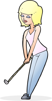 cartoon woman playing golf png