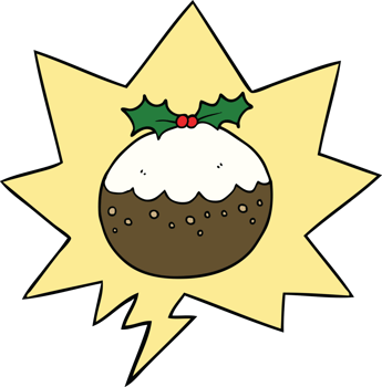 cartoon christmas pudding and speech bubble png