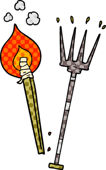 cartoon pitchfork and burning brand png