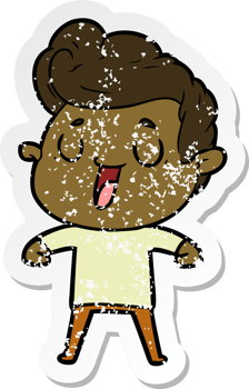 distressed sticker of a happy cartoon man png