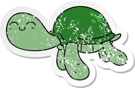 distressed sticker of a quirky hand drawn cartoon turtle png