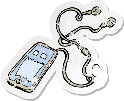 retro distressed sticker of a cartoon music player png