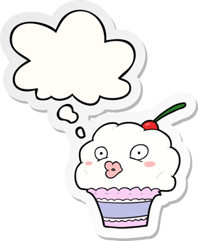 cartoon cupcake and thought bubble as a printed sticker png