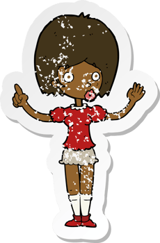 retro distressed sticker of a cartoon woman explaining her point png